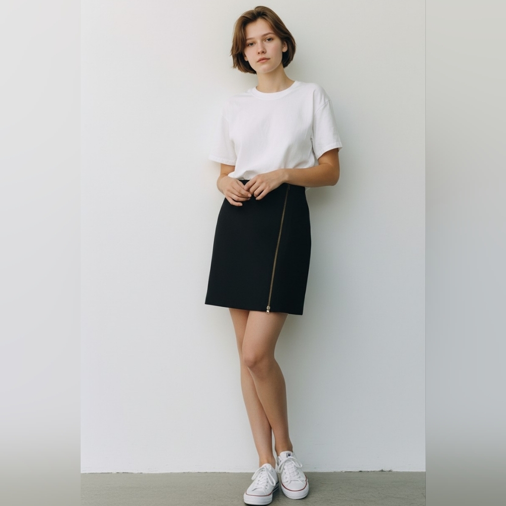 Anne Klein Skirt Tailored Zipper Accent Black Mini Edgy Preppy Office Date Night